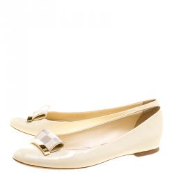 Pre Owned Louis Vuitton Damier Ecru Canvas and Patent Leather Valentine Ballet Flats Size 37