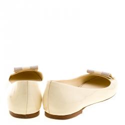 Pre Owned Louis Vuitton Damier Ecru Canvas and Patent Leather Valentine Ballet Flats Size 37