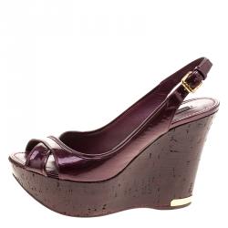 مملوكة مسبقًا Louis Vuitton Amarante Patent Vernis Leather Pantheon Slingback Sandals Size 38