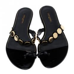 مملوكة مسبقًا صندل فلات لوي فيتون بحلقة اصبع جلد وسويدي مرصع أسود مقاس 36