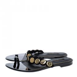 مملوكة مسبقًا صندل فلات لوي فيتون بحلقة اصبع جلد وسويدي مرصع أسود مقا س 36