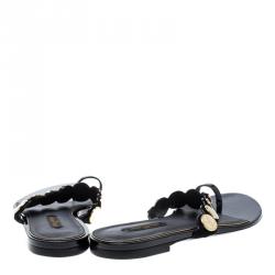 مملوكة مسبقًا صندل فلات لوي فيتون بحلقة اصبع جلد وسويدي مرصع أسود مقاس 36