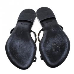 مملوكة مسبقًا صندل فلات لوي فيتون بحلقة اصبع جلد وسويدي مرصع أسود مقاس 36