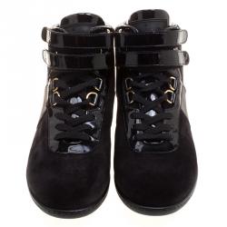 Louis Vuitton Black Monogram Canvas/Leather and Suede Move Up Sneaker Boots Size 36