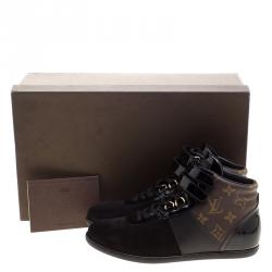 Louis Vuitton Black Monogram Canvas/Leather and Suede Move Up Sneaker Boots Size 36