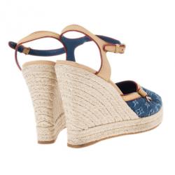 Pre Owned Louis Vuitton Denim Monogram Espadrilles Wedge Sandals Size 39.5