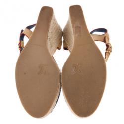 Pre Owned Louis Vuitton Denim Monogram Espadrilles Wedge Sandals Size 39.5