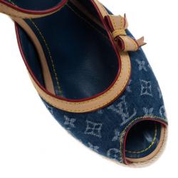 Pre Owned Louis Vuitton Denim Monogram Espadrilles Wedge Sandals Size 39.5