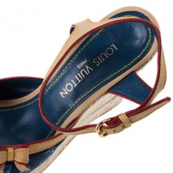 Pre Owned Louis Vuitton Denim Monogram Espadrilles Wedge Sandals Size 39.5