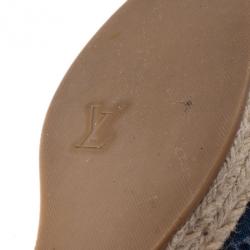 Pre Owned Louis Vuitton Denim Monogram Espadrilles Wedge Sandals Size 39.5