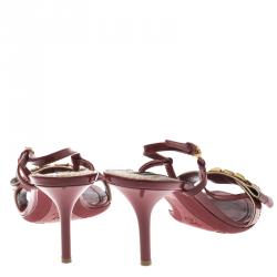 Pre Owned Louis Vuitton Red Patent Leather Logo Embellished Slingback Sandals Size 36.5