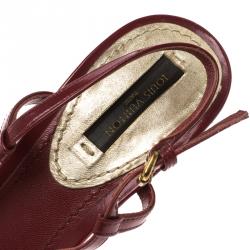 Pre Owned Louis Vuitton Red Patent Leather Logo Embellished Slingback Sandals Size 36.5