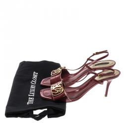 Pre Owned Louis Vuitton Red Patent Leather Logo Embellished Slingback Sandals Size 36.5