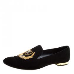 مملوكة مسبقًا Louis Vuitton Black Embroidered Suede Smoking Slippers Size 38.5