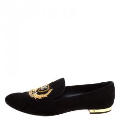 مملوكة مسبقًا Louis Vuitton Black Embroidered Suede Smoking Slippers Size 38.5