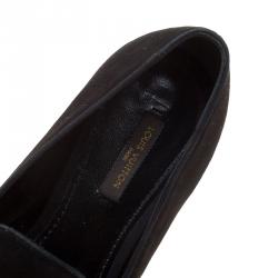 مملوكة مسبقًا Louis Vuitton Black Embroidered Suede Smoking Slippers Size 38.5