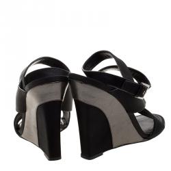 Pre Owned صندل لوي فيتون ساتان أسود بسيور متعاكسة مقدمة مفتوحة كعب روكي مقاس 39