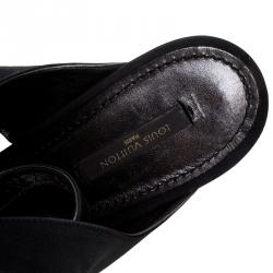 Pre Owned صندل لوي فيتون ساتان أسود بسيور متعاكسة مقدمة مفتوحة كعب روكي مقاس 39