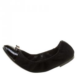 Pre Owned Louis Vuitton Black Suede and Patent Leather Elba Ballet Flats Size 37