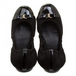 Pre Owned Louis Vuitton Black Suede and Patent Leather Elba Ballet Flats Size 37