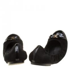 Pre Owned Louis Vuitton Black Suede and Patent Leather Elba Ballet Flats Size 37