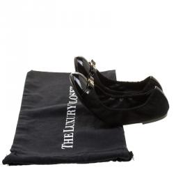 Pre Owned Louis Vuitton Black Suede and Patent Leather Elba Ballet Flats Size 37
