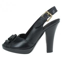 مملوكة مسبقًا Louis Vuitton Black Leather Platform Slingback Sandals Size 36