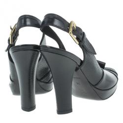 مملوكة مسبقًا Louis Vuitton Black Leather Platform Slingback Sandals Size 36