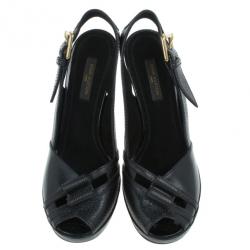 مملوكة مسبقًا Louis Vuitton Black Leather Platform Slingback Sandals Size 36