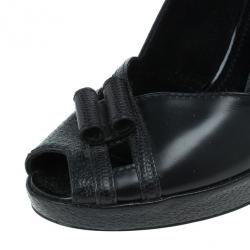 مملوكة مسبقًا Louis Vuitton Black Leather Platform Slingback Sandals Size 36