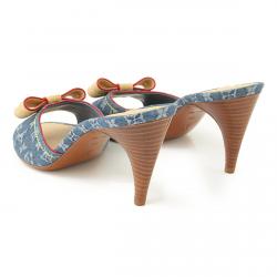 Pre Owned Louis Vuitton Blue Monogram Denim Bow Slides Size 38