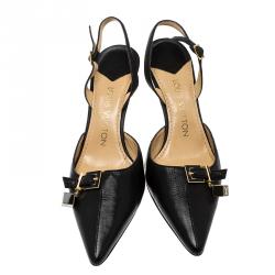 مملوكة مسبقًا صندل لوي فيتون دايس جلد أسود بحزام للكاحل مقاس 37