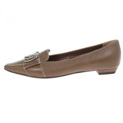 مملوكة مسبقًا Louis Vuitton Brown Leather Pointed Toe Ballet Flats Size 36.5