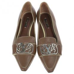 مملوكة مسبقًا Louis Vuitton Brown Leather Pointed Toe Ballet Flats Size 36.5