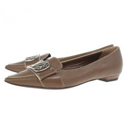 مملوكة مسبقًا Louis Vuitton Brown Leather Pointed Toe Ballet Flats Size 36.5