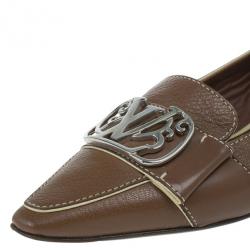 مملوكة مسبقًا Louis Vuitton Brown Leather Pointed Toe Ballet Flats Size 36.5