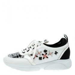 Louis Vuitton White Leather and Mesh Heat Embellished Sneakers Size 40