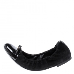 Pre Owned Louis Vuitton Black Suede and Patent Leather Elba Scrunch Ballet Flats Size 40