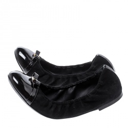 Pre Owned Louis Vuitton Black Suede and Patent Leather Elba Scrunch Ballet Flats Size 40