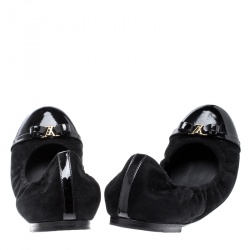 Pre Owned Louis Vuitton Black Suede and Patent Leather Elba Scrunch Ballet Flats Size 40