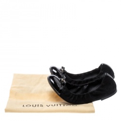 Pre Owned Louis Vuitton Black Suede and Patent Leather Elba Scrunch Ballet Flats Size 40