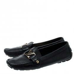 Pre Owned Louis Vuitton Black Leather Oxford Loafers Size 39