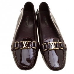 Pre Owned Louis Vuitton Bordeaux Patent Leather Oxford Loafers Size 37.5