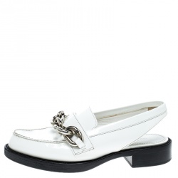 Pre Owned Louis Vuitton White Leather Samourai Slingback Loafers Size 37.5