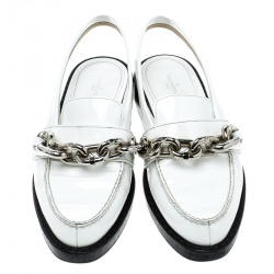 Pre Owned Louis Vuitton White Leather Samourai Slingback Loafers Size 37.5