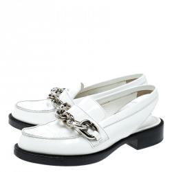 Pre Owned Louis Vuitton White Leather Samourai Slingback Loafers Size 37.5
