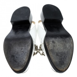 Pre Owned Louis Vuitton White Leather Samourai Slingback Loafers Size 37.5