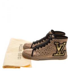 Louis Vuitton Gold Embossed Leather Punchy High Top Sneakers Size 37