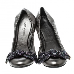 Pre Owned حذاء فلات بالية لوي فيتون أميوليت ترتر وجلد ميتالك مقاس 40.5