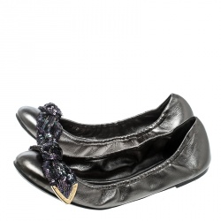 Pre Owned حذاء فلات بالية لوي فيتون أميوليت ترتر وجلد ميتالك مقاس 40.5